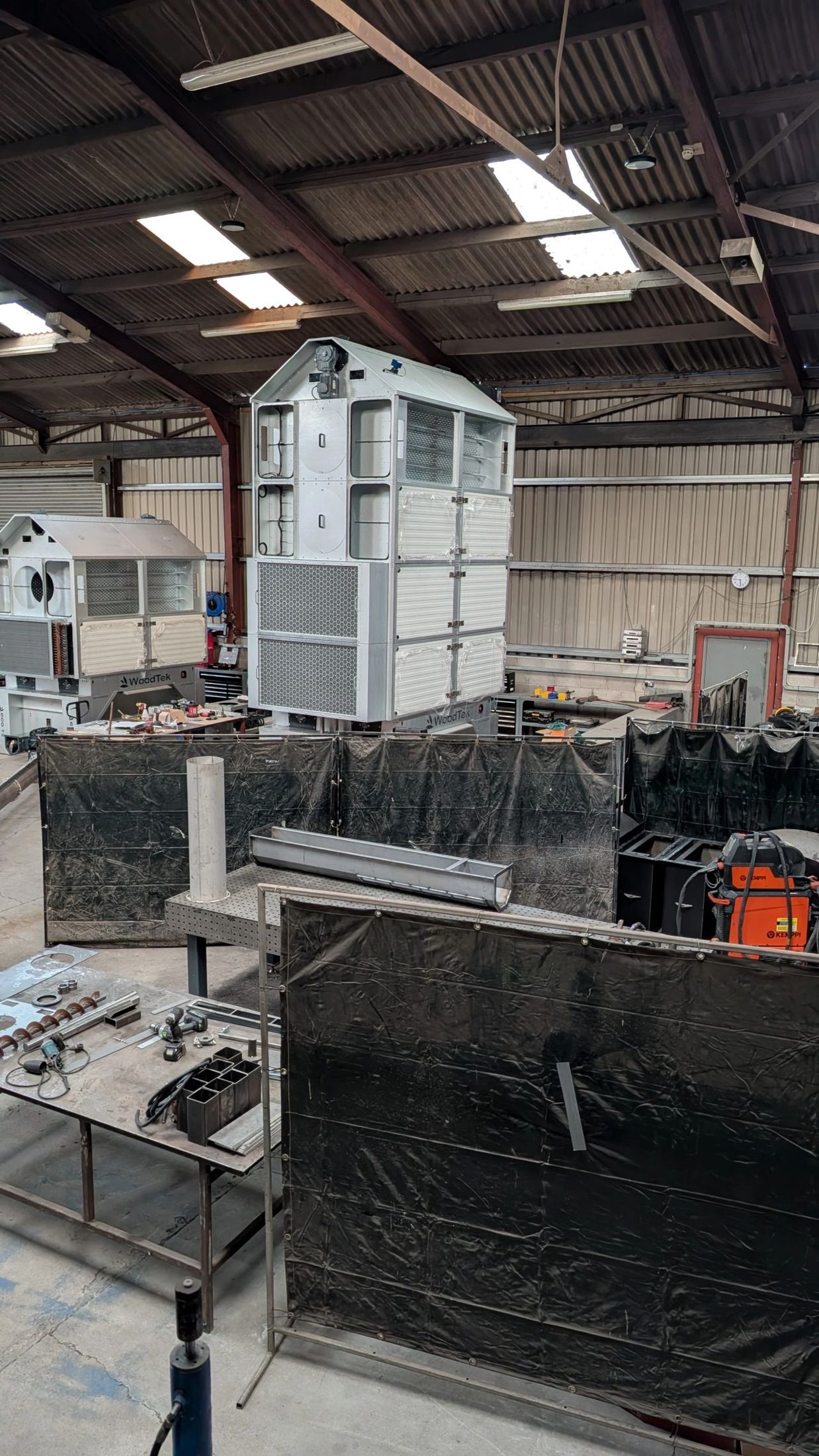 Dryers in the Woodtek factory, stand-in for the new factory